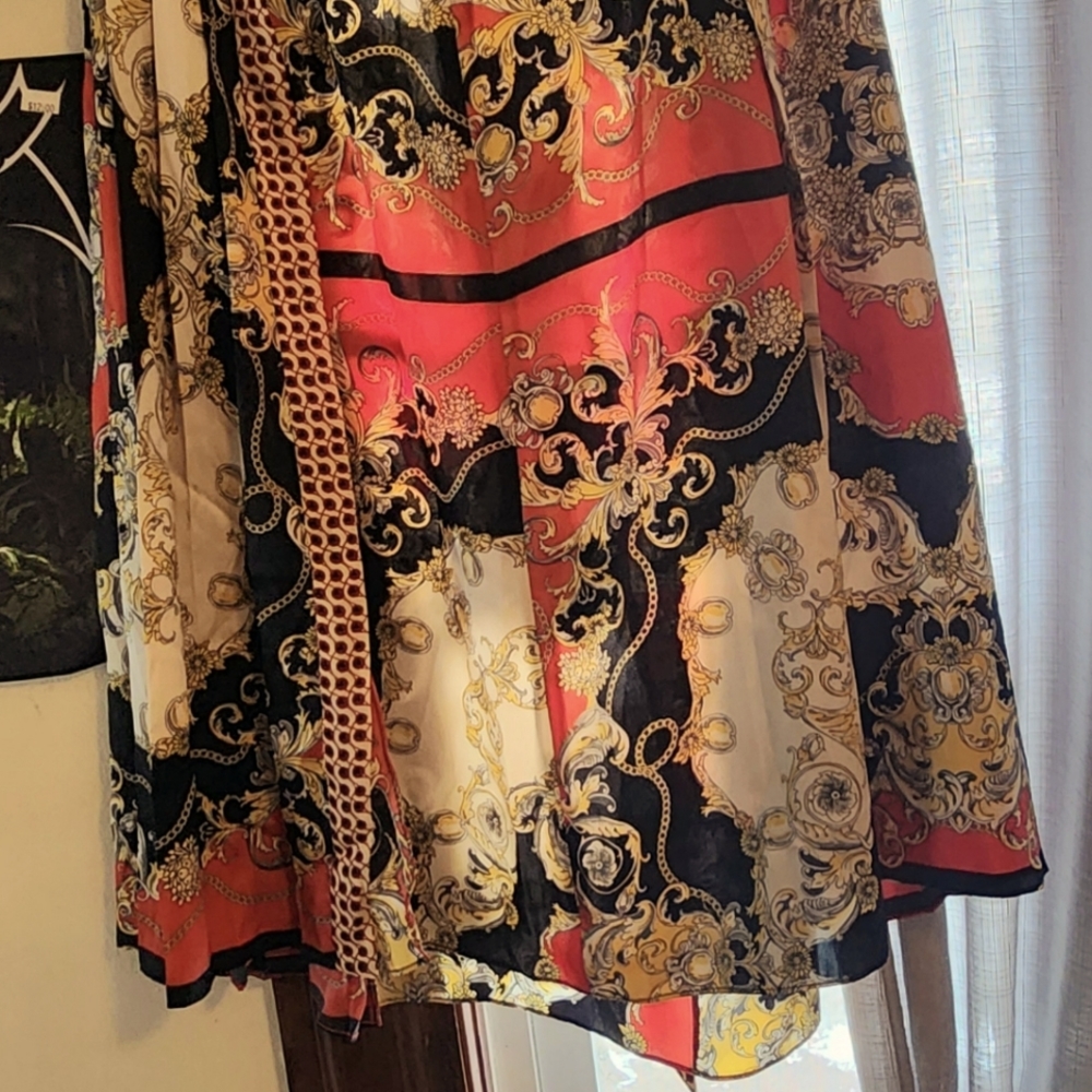 ZARA Scarf Print Pleated Midi Skirt, XL